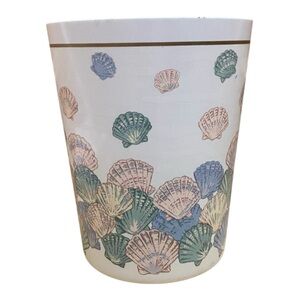 Vintage 1980s Pastel Shell Trashcan Beach Theme Ocean Bathroom Office